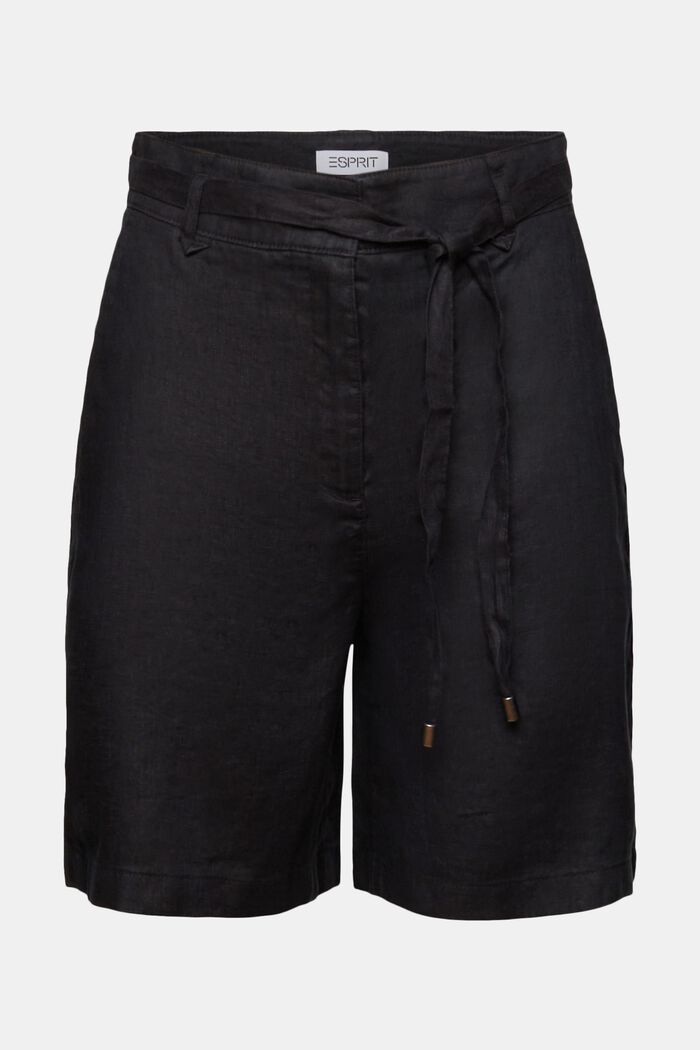 Shorts aus Leinen mit weitem Bein, BLACK, detail image number 7