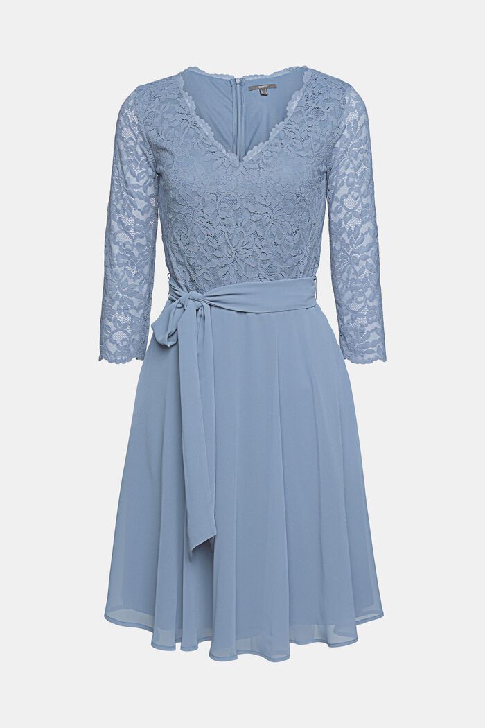 Recycelt: Kleid mit Spitzenoberteil, GREY BLUE, overview