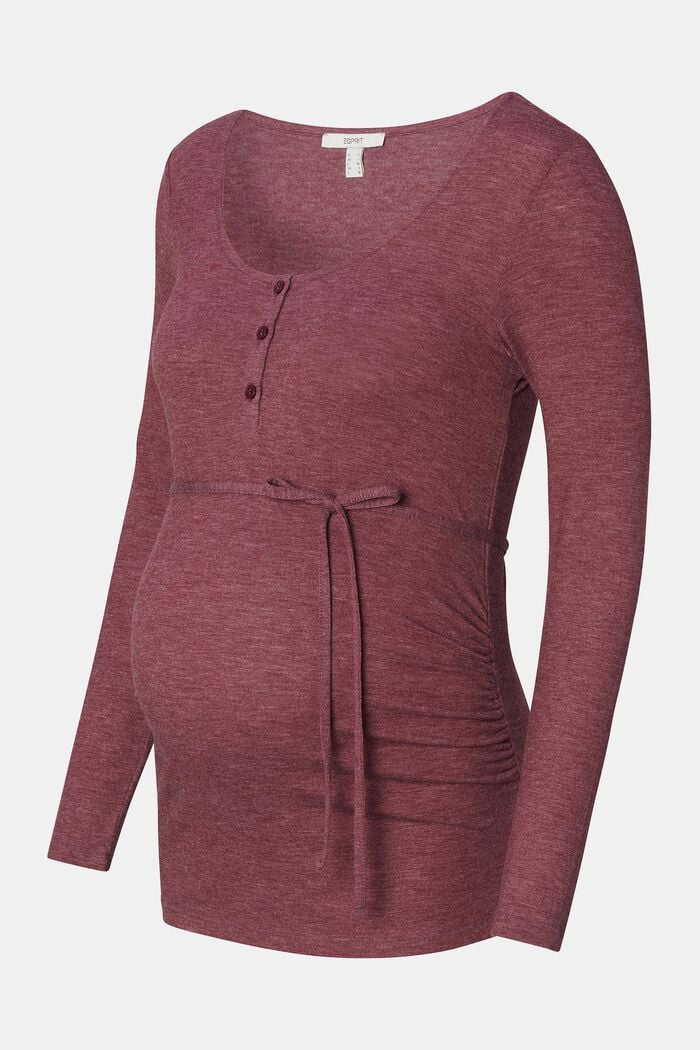 Henley-Longsleeve aus Jersey, PLUM RED, detail image number 4