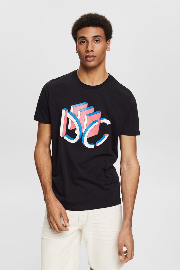 Jersey-T-Shirt mit grafischem 3D Logo-Print, BLACK, detail image number 0