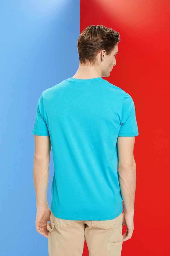 T-Shirt aus Baumwolle mit V-Ausschnitt, Slim Fit, AQUA GREEN, detail image number 3