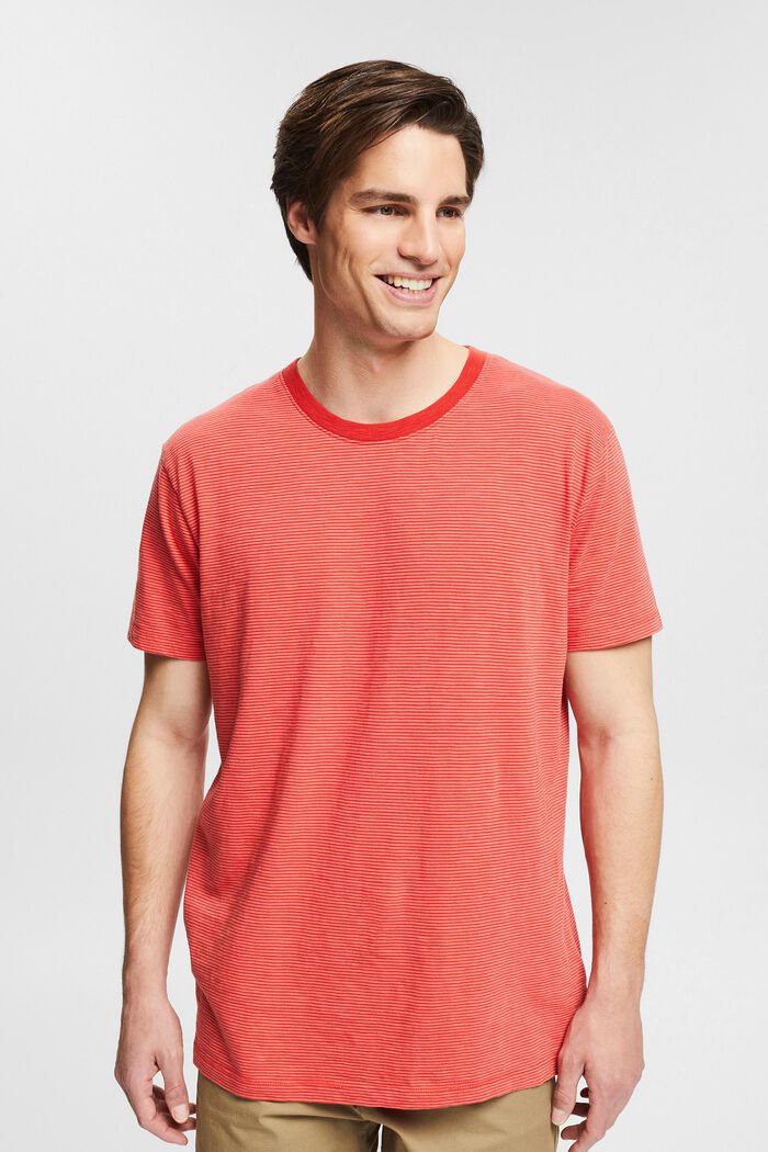 Jersey-T-Shirt mit Streifenmuster, RED ORANGE, detail image number 0