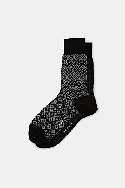 2er-Set Socken mit Fair Isle-Muster aus Wollmix, BLACK, overview