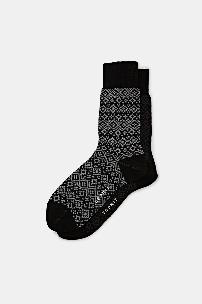 2er-Set Socken mit Fair Isle-Muster aus Wollmix, BLACK, detail image number 0