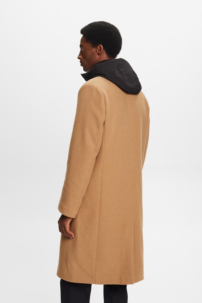 Mantel mit abnehmbarer Kapuze aus Wollmix, CAMEL, detail image number 3