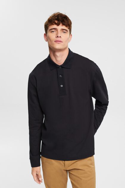 Langärmliges Poloshirt, BLACK, overview