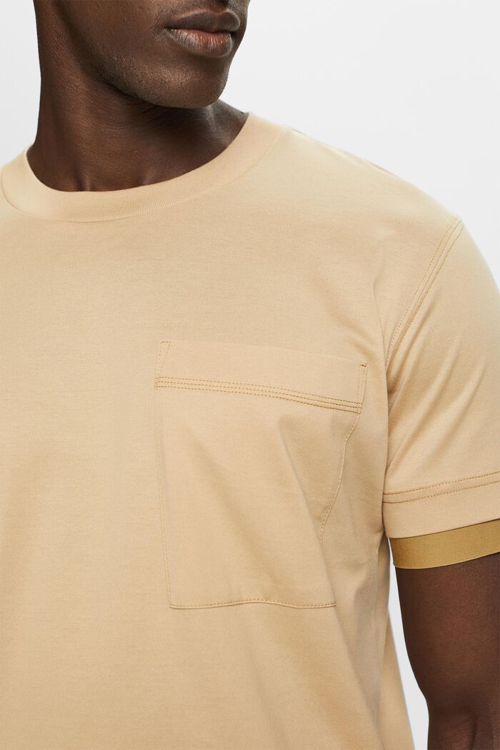 Rundhals-T-Shirt im Lagenlook, 100 % Baumwolle, SAND, detail image number 2