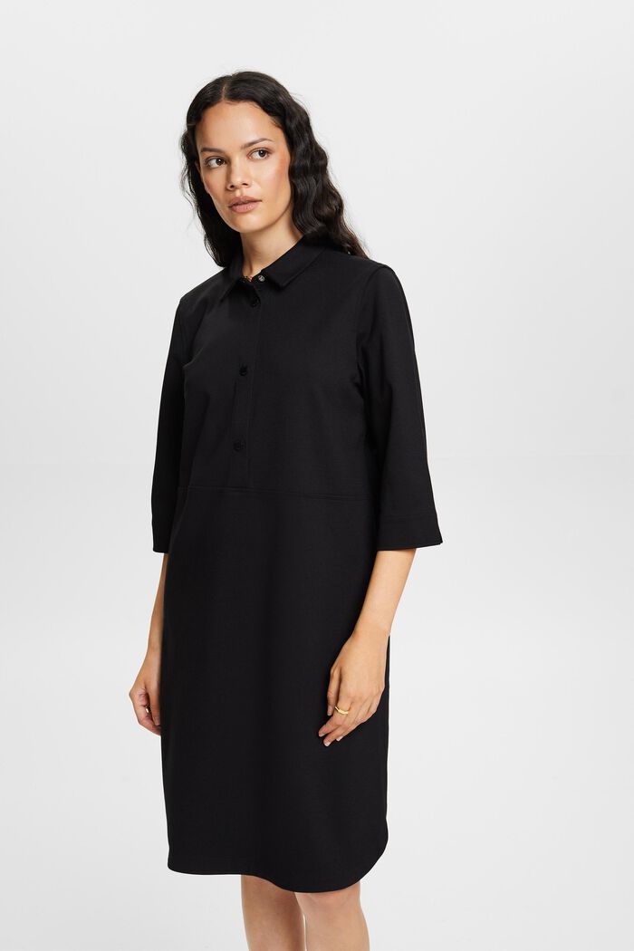 Hemdblusenkleid aus Punto-Jersey, BLACK, detail image number 0
