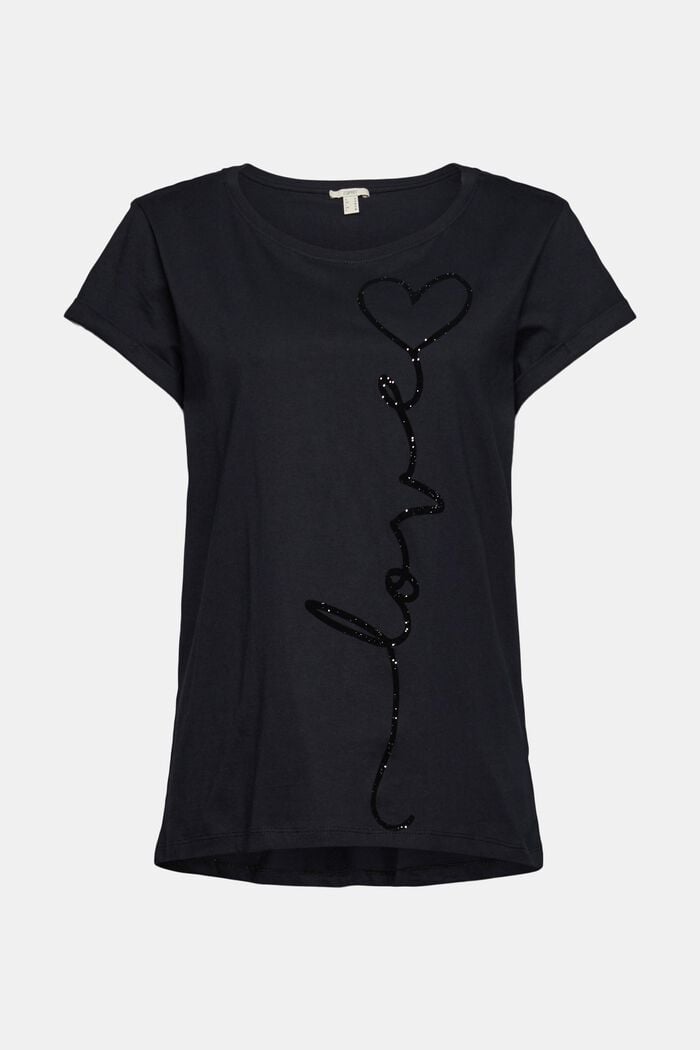 T-Shirt mit samtigem Print, Organic Cotton, BLACK, detail image number 5
