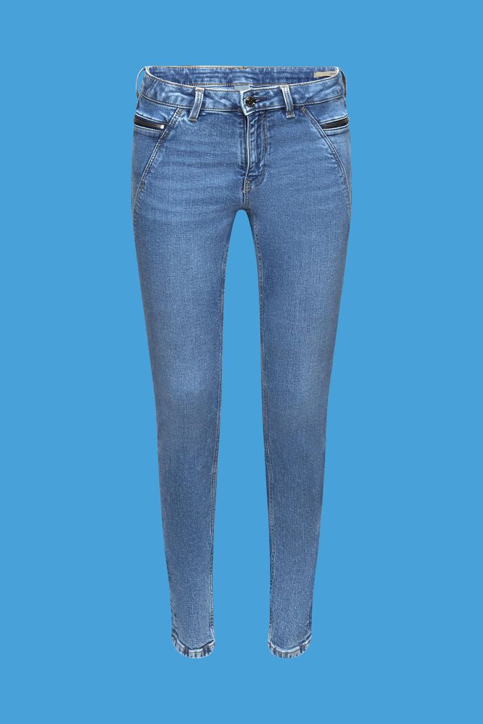 Skinny-Jeans mit mittelhohem Bund und Ziptaschen, BLUE MEDIUM WASHED, detail image number 7