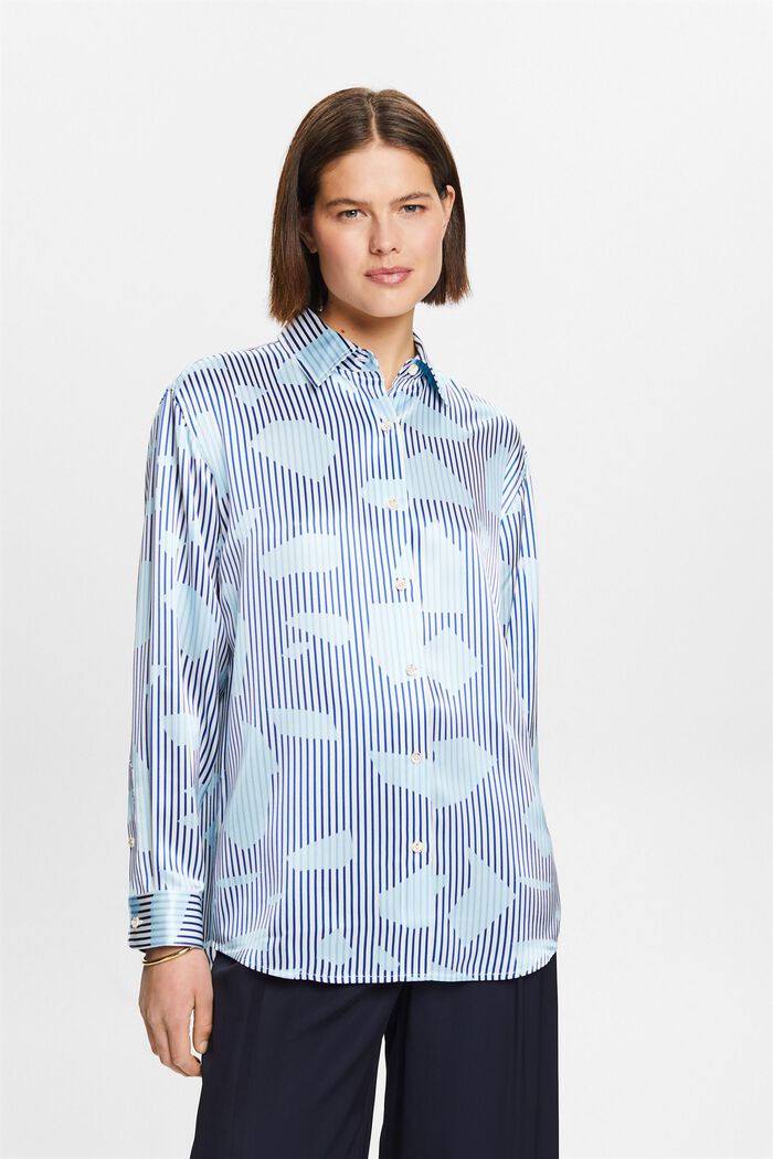 Button-Up-Seidenhemd mit Print, BRIGHT BLUE, detail image number 0