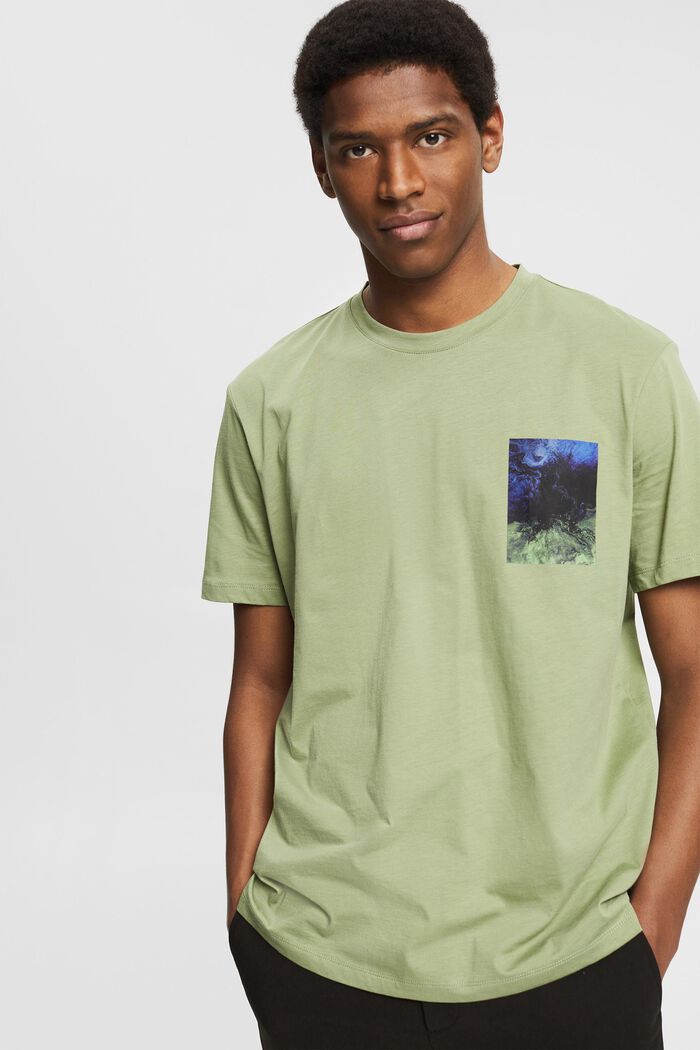 Jersey-T-Shirt mit Print, 100% Bio-Baumwolle, LIGHT KHAKI, detail image number 0