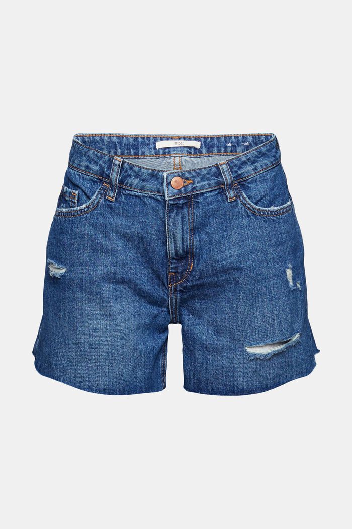 Jeans-Shorts im Used-Look, 100% Baumwolle, BLUE DARK WASHED, detail image number 7