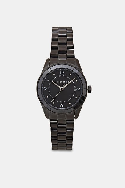 Edelstahl-Uhr mit Gliederarmband, BLACK, overview
