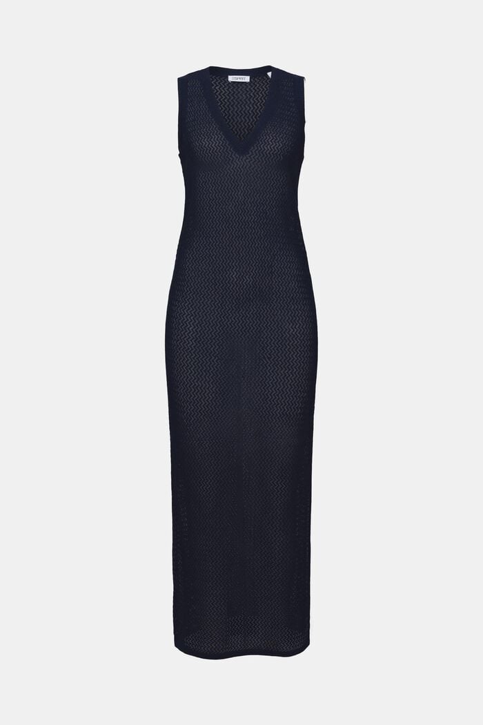 Strukturiertes, ärmelloses Kleid mit V-Ausschnitt, NAVY, detail image number 6