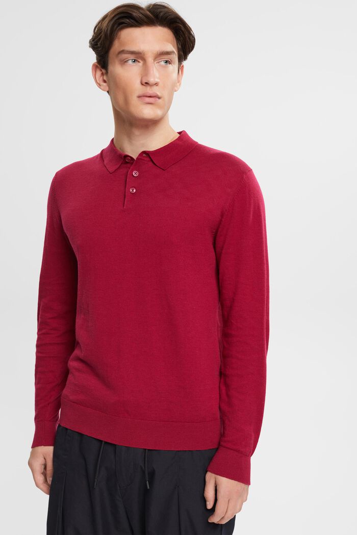 Mit TENCEL™: Langärmeliges Poloshirt, CHERRY RED, detail image number 0