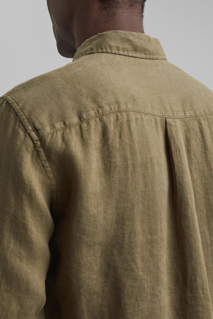 Button-Down-Hemd aus 100% Leinen, DARK KHAKI, detail image number 2