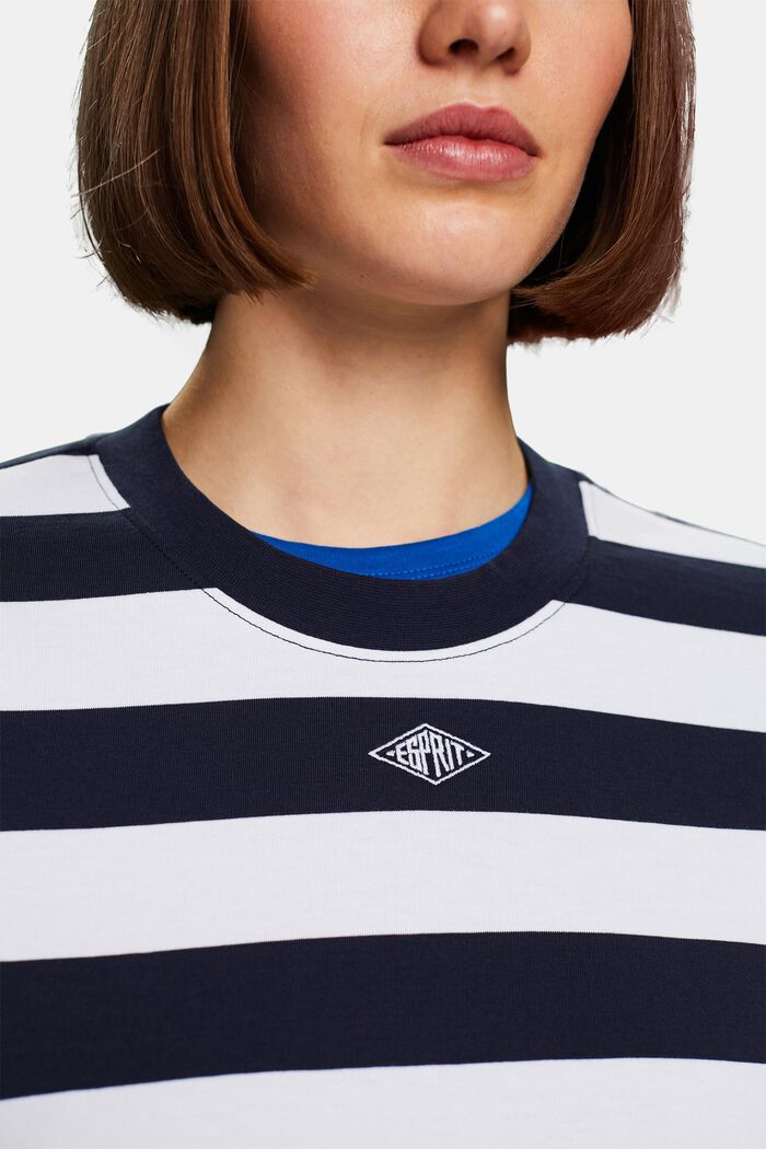 Streifen-T-Shirt aus Pima-Baumwolle mit Stickerei, NAVY, detail image number 3