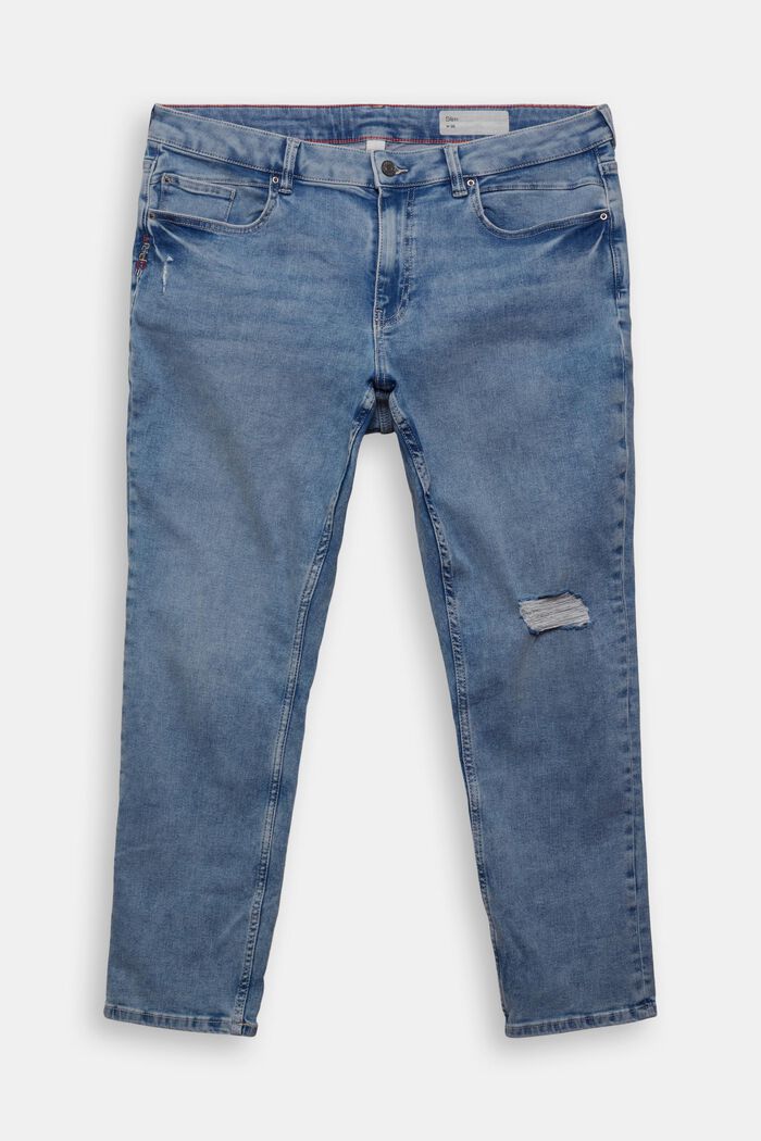 CURVY Jeans mit Destroyed-Effekten, BLUE LIGHT WASHED, overview