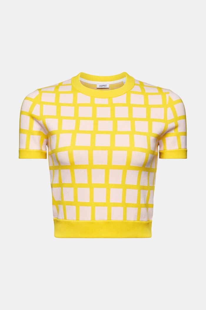 Verkürztes Pullover-T-Shirt im Jacquard-Design, YELLOW, detail image number 6