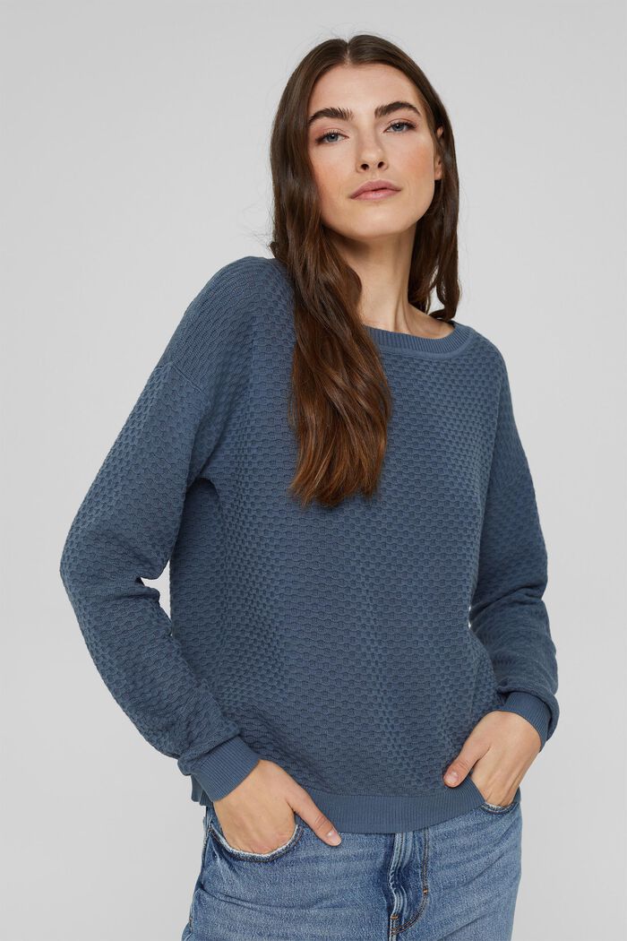Pullover mit Waffelstruktur, 100% Baumwolle, GREY BLUE, detail image number 0