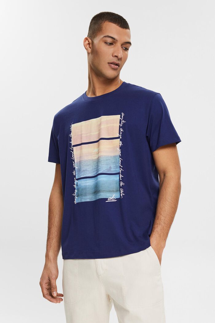 Jersey-T-Shirt mit Print, DARK BLUE, overview