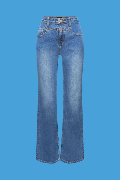 Bootcut-Jeans mit markanter Passe, BLUE DARK WASHED, overview