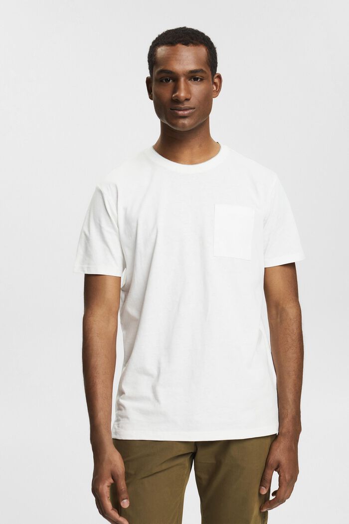 Mit Leinen: Jersey-T-Shirt mit Brusttasche, OFF WHITE, detail image number 0