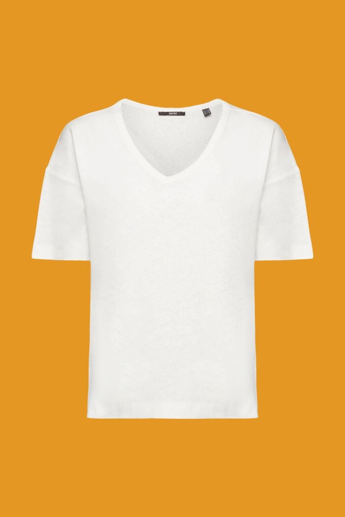T-Shirt mit V-Ausschnitt aus Leinen-Mix, OFF WHITE, detail image number 6