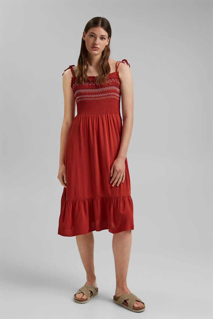 Besticktes Smok-Kleid aus LENZING™ ECOVERO™, TERRACOTTA, detail image number 1