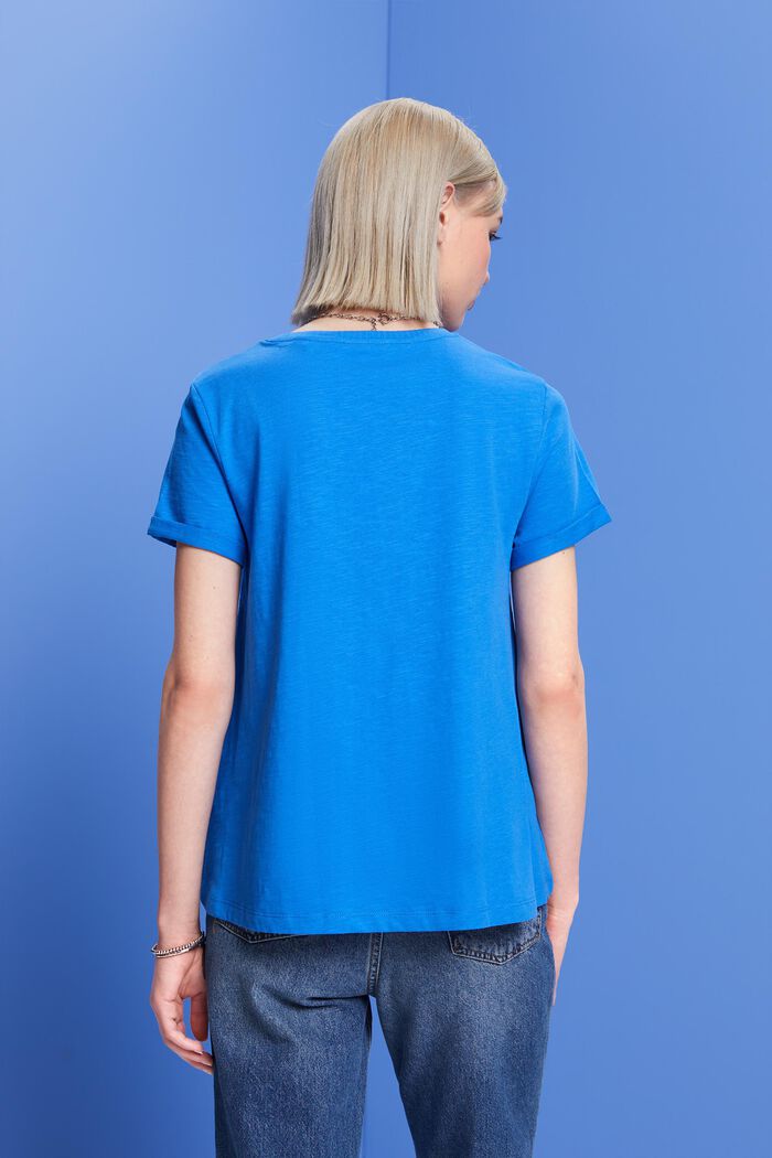 Klassisches Rundhals-T-Shirt, 100 % Baumwolle, BRIGHT BLUE, detail image number 3
