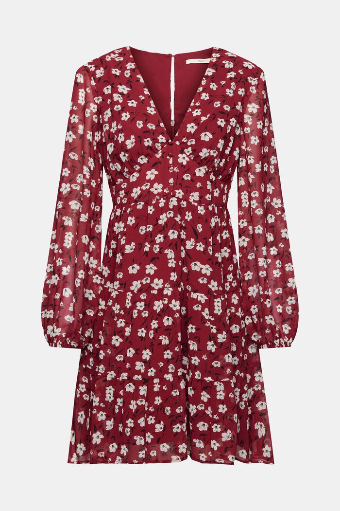 Kleid mit V-Ausschnitt und Allover-Print, CHERRY RED, detail image number 7