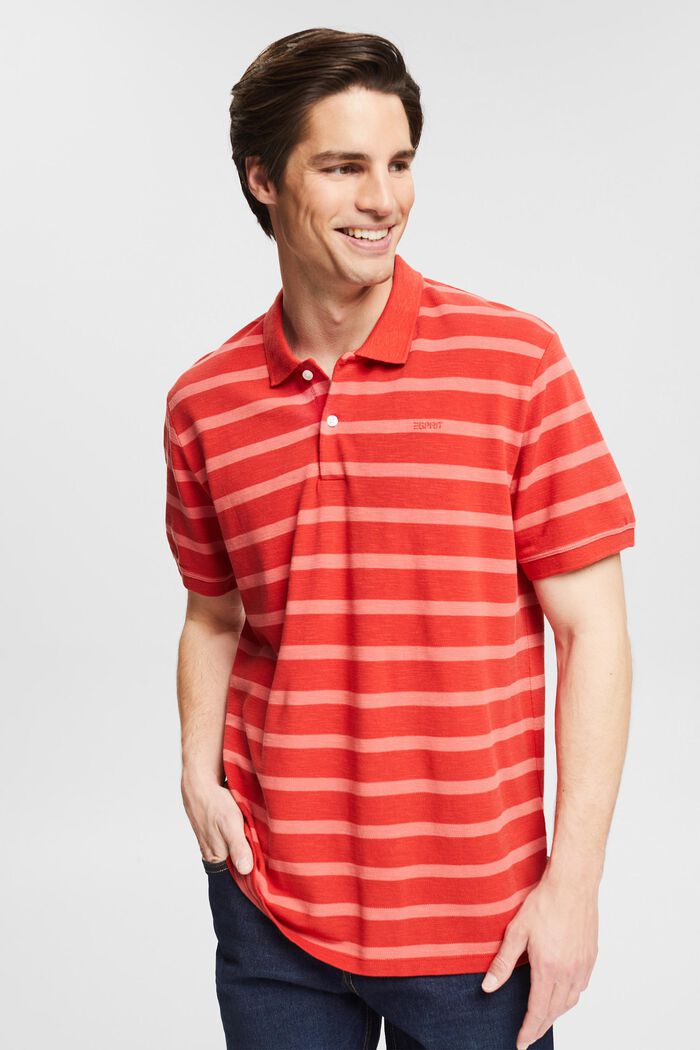 Polo-Shirt mit Streifen, RED ORANGE, detail image number 0