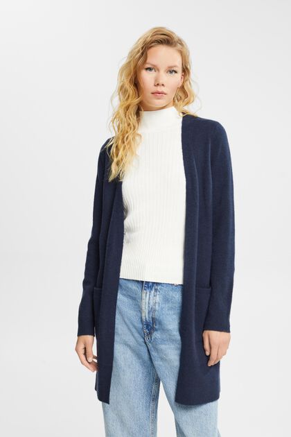 Mit Wolle: offener Cardigan, NAVY, overview