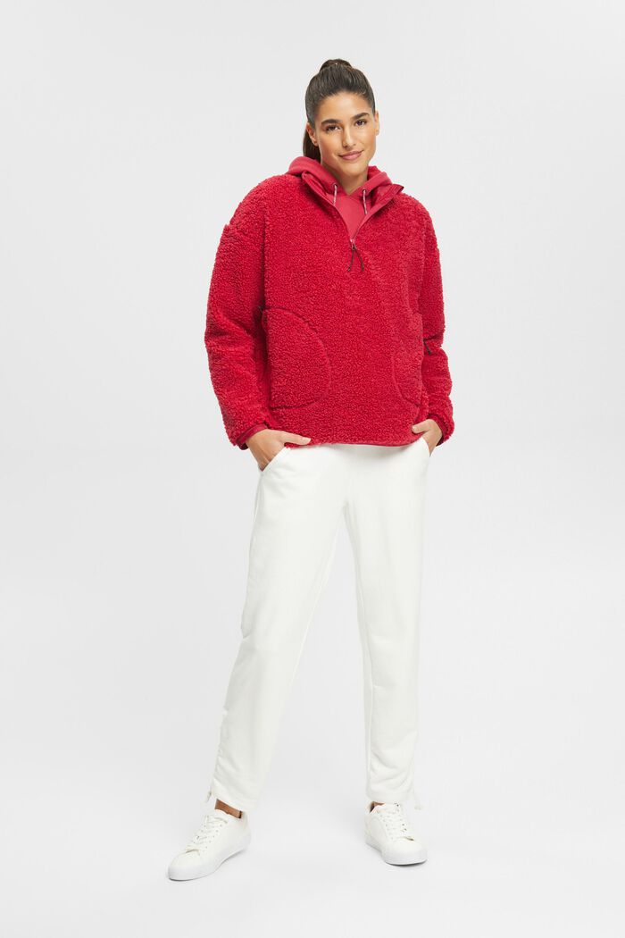 Sweatshirt aus Teddyfleece mit halbem Zipper, CHERRY RED, detail image number 1