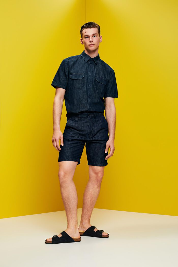 Chino-Shorts aus Baumwolle und Leinen, BLUE BLACK, detail image number 5