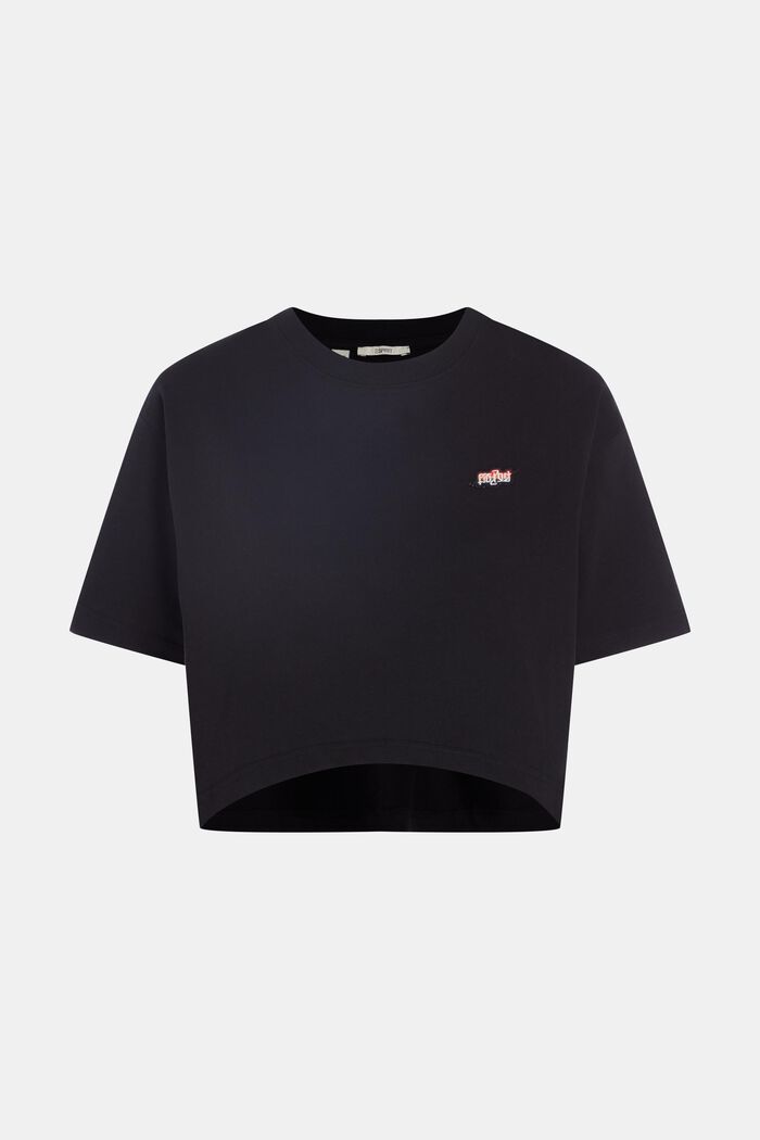 AMBIGRAM Cropped T-Shirt mit Bruststickerei, BLACK, overview