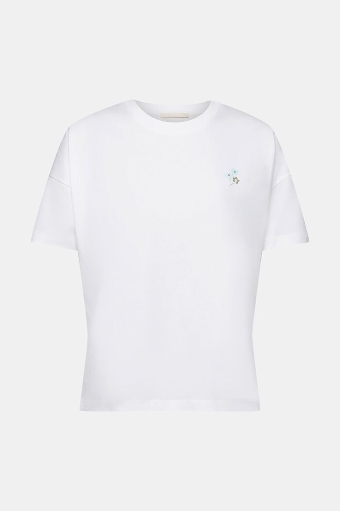 T-Shirt mit floralem Print auf der Brust, WHITE, detail image number 6
