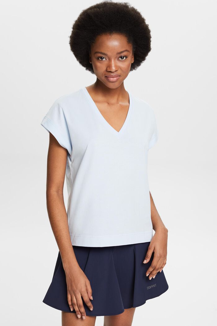 V-Neck-T-Shirt aus merzerisierter Pima-Baumwolle, PASTEL BLUE, detail image number 0