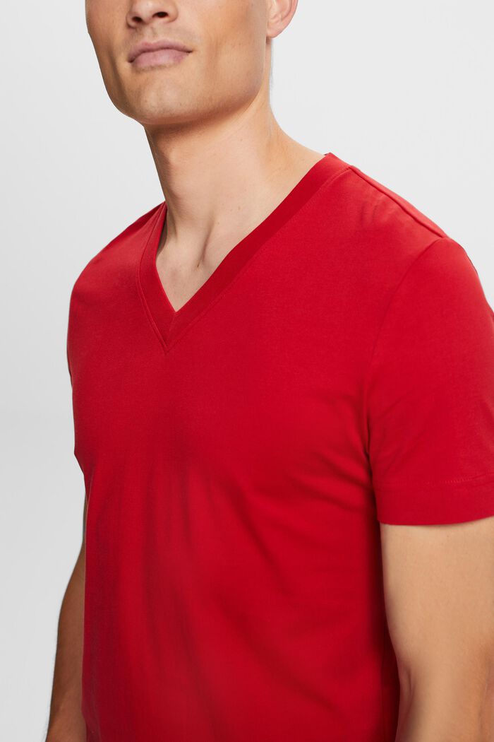 Jersey-T-Shirt mit V-Ausschnitt, 100 % Baumwolle, DARK RED, detail image number 2