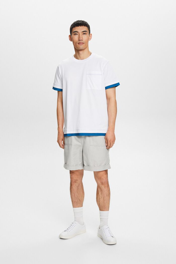 Rundhals-T-Shirt im Lagenlook, 100 % Baumwolle, WHITE, detail image number 1