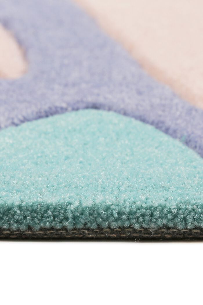 Handgetufteter Kurzflor-Teppich mit Blüten-Muster, BLUE, detail image number 5