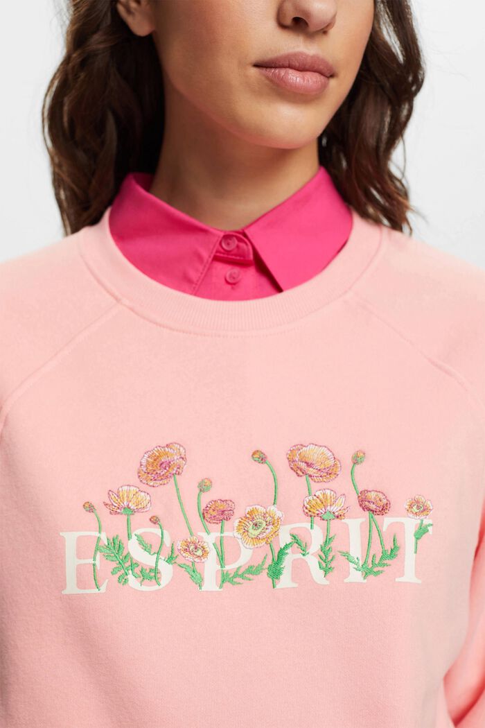 Sweatshirt mit Logoprint und Blumenstickereien, PINK, detail image number 2