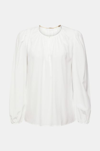 Bluse mit Keyhole-Detail, LENZING™ ECOVERO™, OFF WHITE, overview