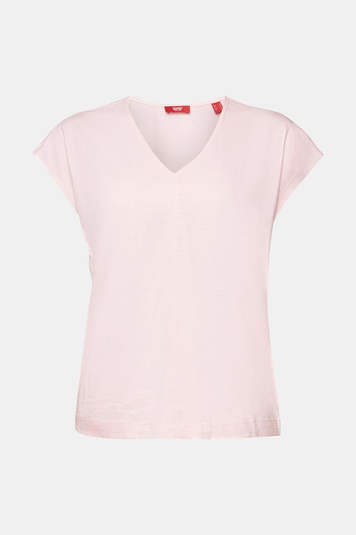V-Neck Shirt mit Kontrastnähten, 100 % Baumwolle, PASTEL PINK, detail image number 7