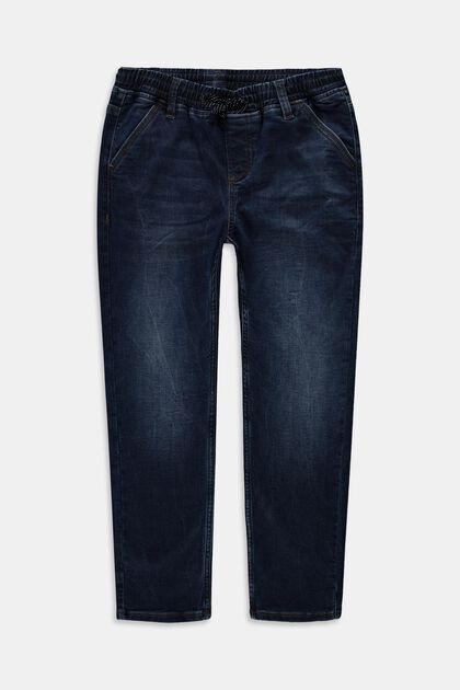 Jeans mit Elastikbund, BLUE DARK WASHED, overview