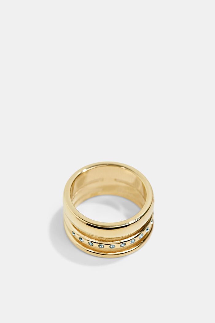 Dreier-Ring mit Zirkonia, Edelstahl, GOLD, detail image number 0