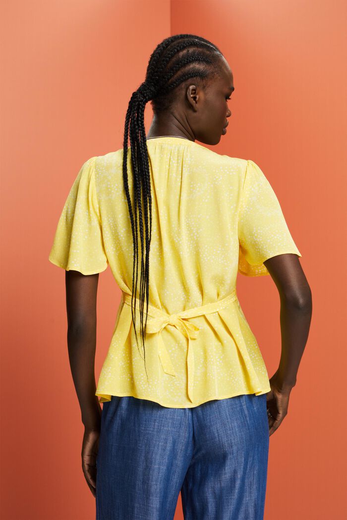 Bedruckte Bluse mit Raffbändchen am Rücken, LIGHT YELLOW, detail image number 3