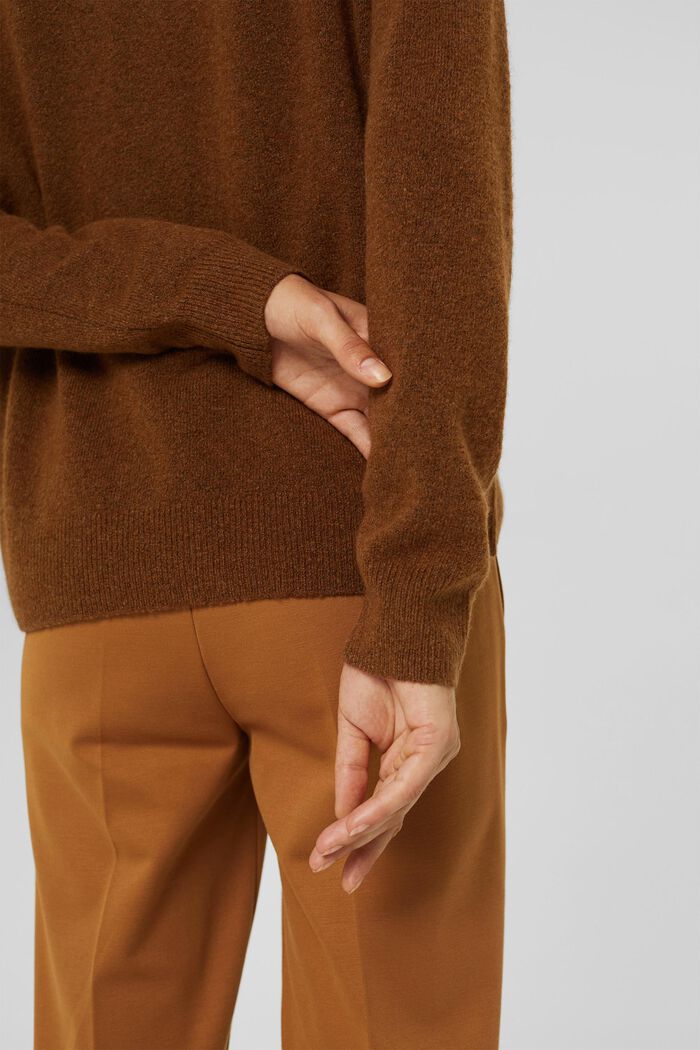 Mit Wolle: V-Neck-Pullover, TOFFEE, detail image number 2