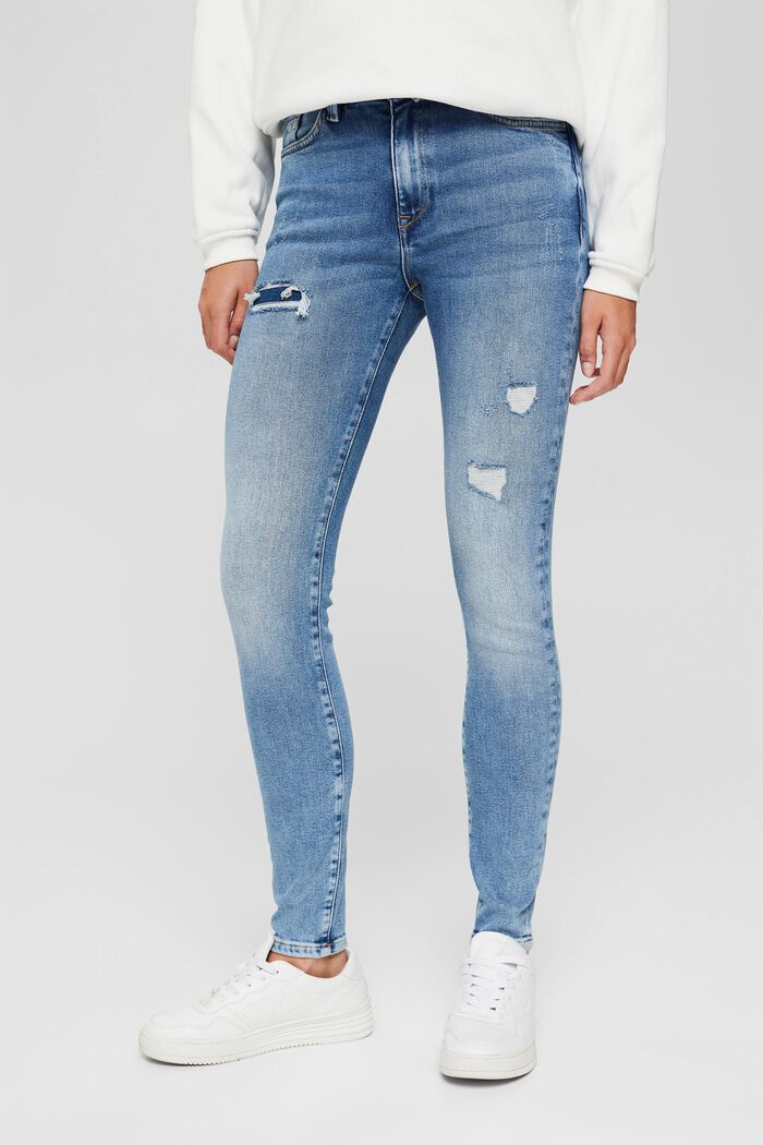 Skinny Jeans im Destroyed-Look, Bio-Baumwolle, BLUE MEDIUM WASHED, detail image number 5